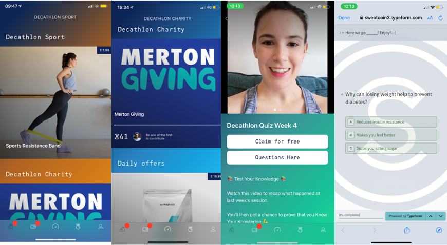 Screenshot of the Sweatcoin app used in our Diabetes Prevention Decathlon
